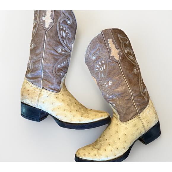 El Padrino Western Full Quill Ostrich Cowboy Boots Size 13 US Light Brown Upper main image 5